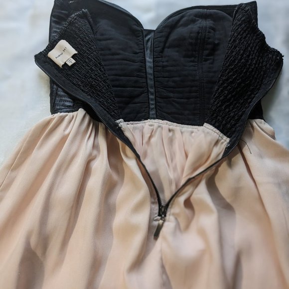 Black Faux Leather, Peach/Beige, Strapless, Dress. Size S. - Picture 6 of 7